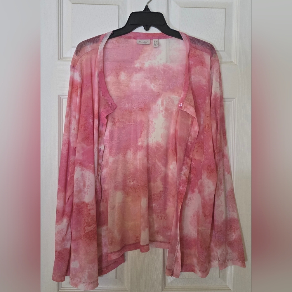 LOGO by Lori Goldstein Pink Tie-Dye Cardigan